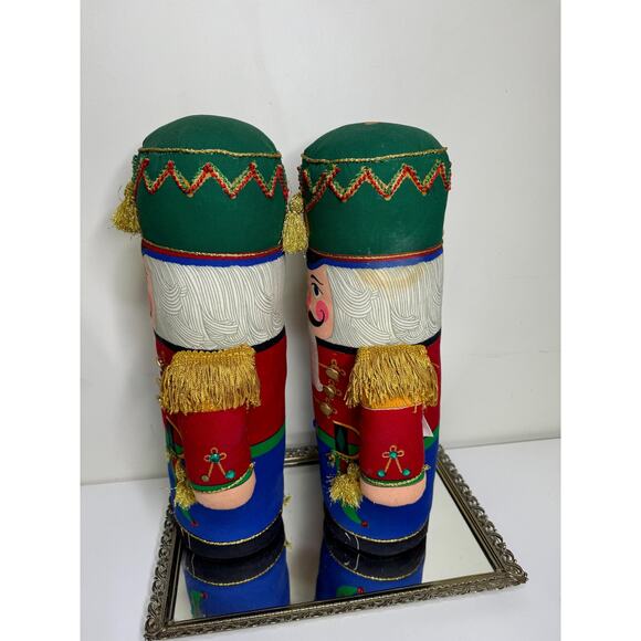 Vintage Pair of Christmas Nutcracker Soldier Bean Plush Figure Doorstop 17" - Picture 9 of 10